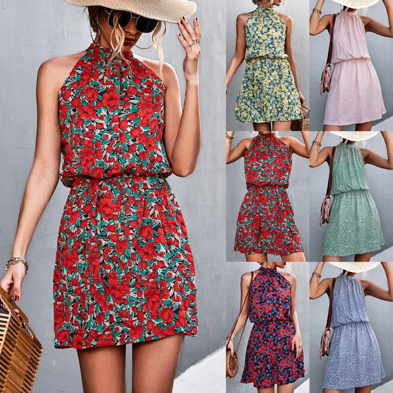 Women's Sexy Halter Floral Print Dress Dresses