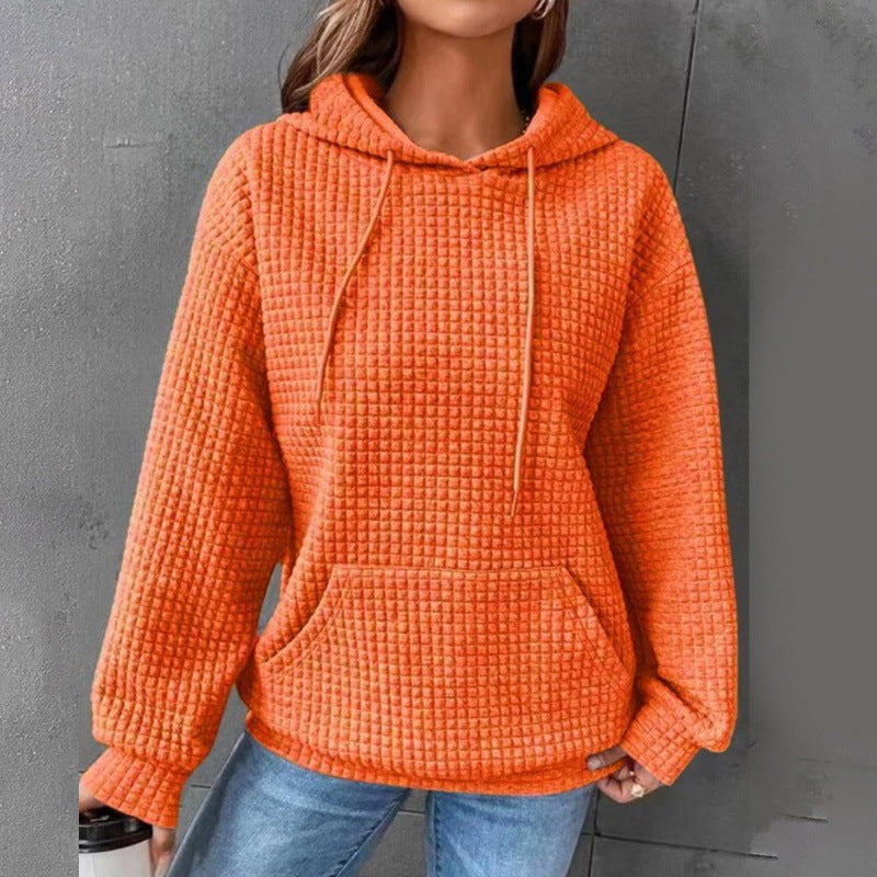 Women's Waffle Round Neck Long-sleeved Solid Color Sweaters