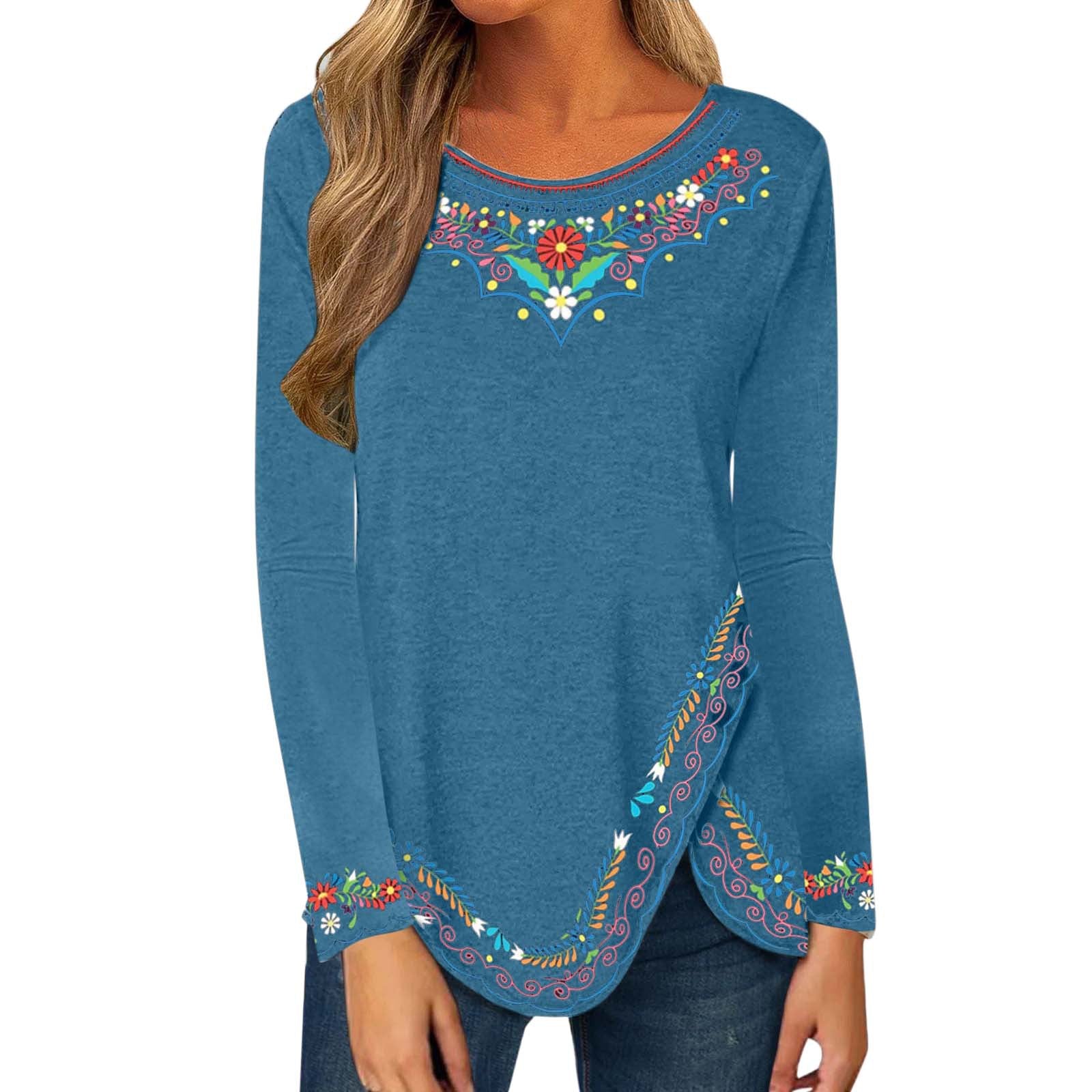 Women's Print Long Sleeve Retro T-shirt Plus Size