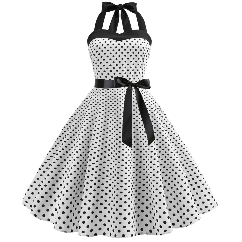 Polka Dots Retro Sexy Bandeau Slim-fit Halter Dresses