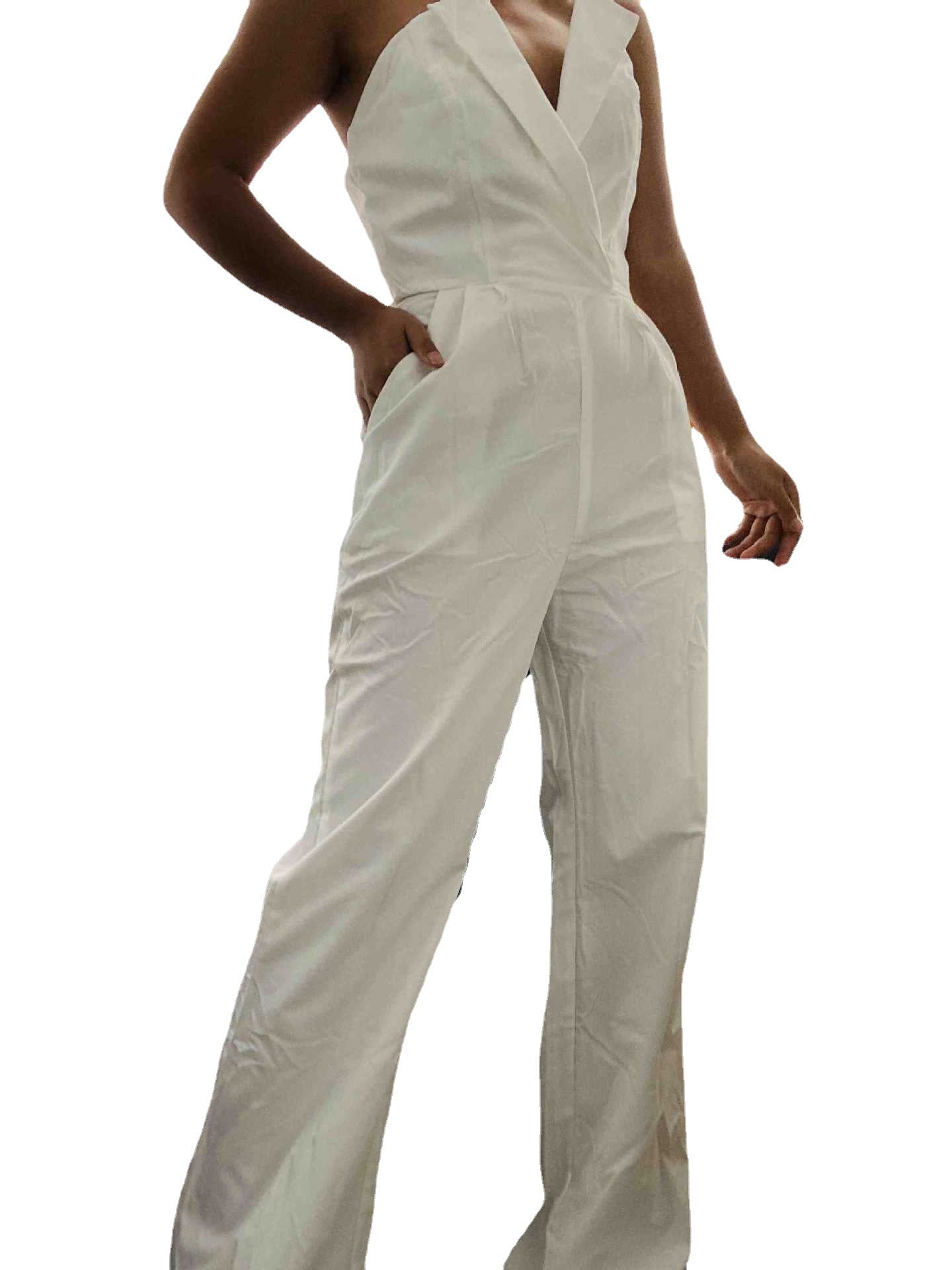 Chinese Long Style Slant Mid-waist Temperament Jumpsuits