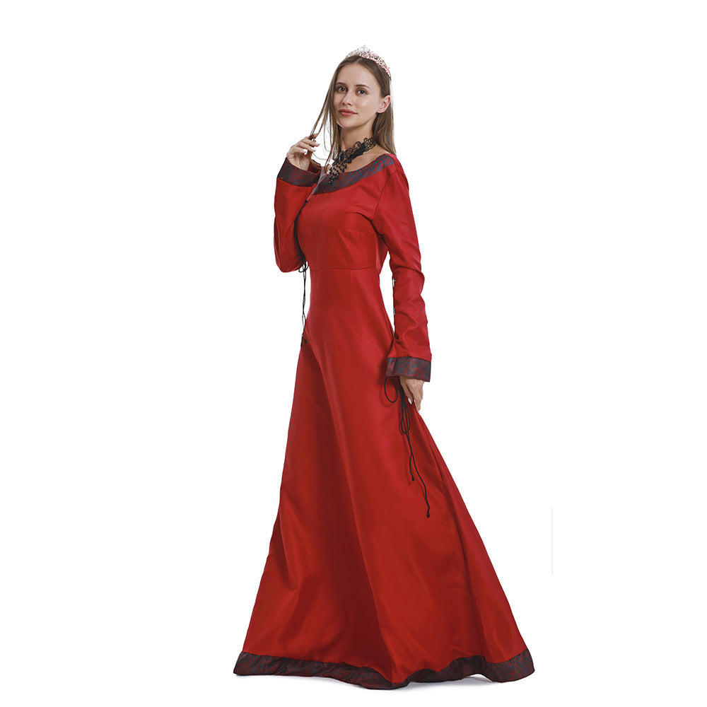 Langes Hofkleid für Damen, klassische mittelalterliche mittellange Kostüme