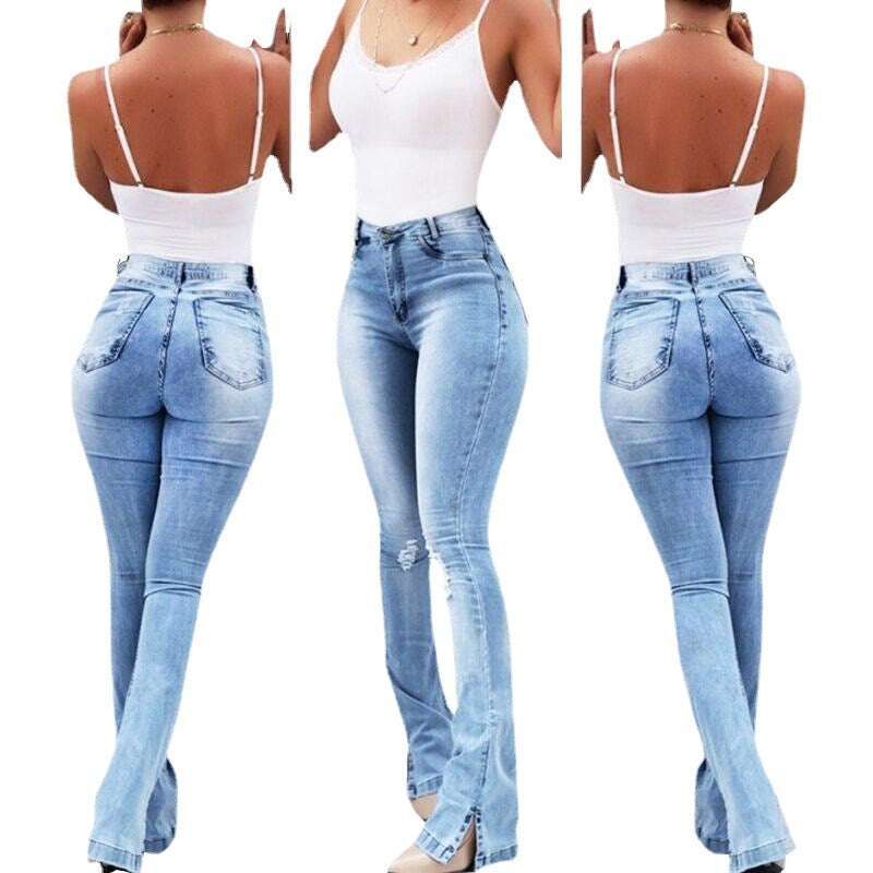 Women's Stretch Flared High Waist Trousers Jeans