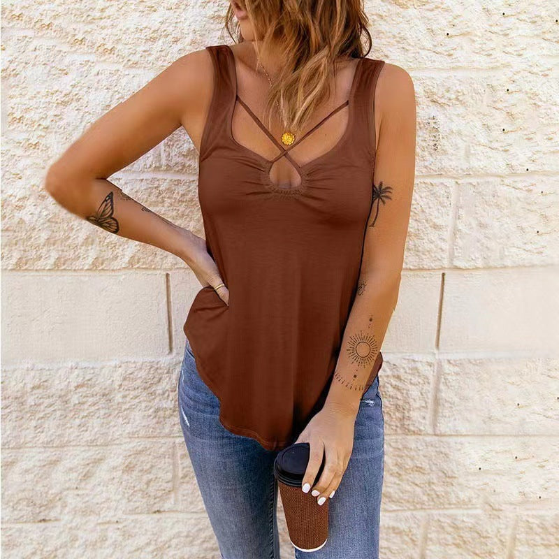 Women's Cross Solid Color Sexy Sling Blouses