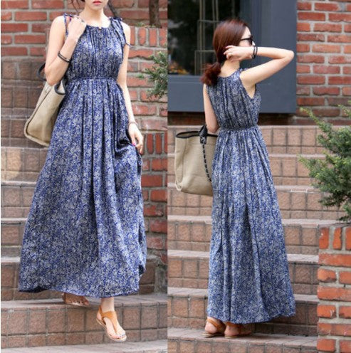 Women's Summer Sleeveless Floral Long Daily Bohemian Dresses