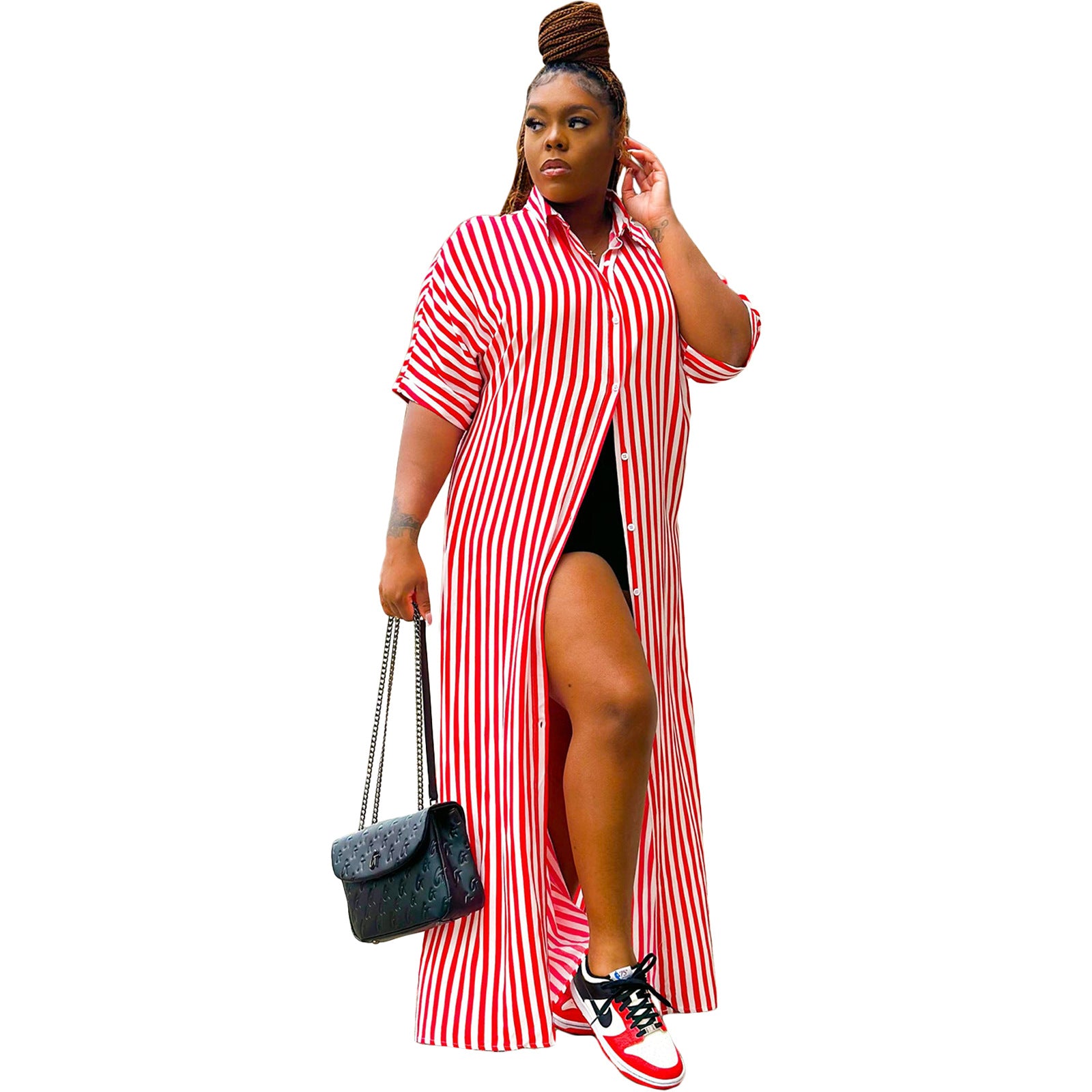 Women's Striped Shirt Long Casual Dress Dresses