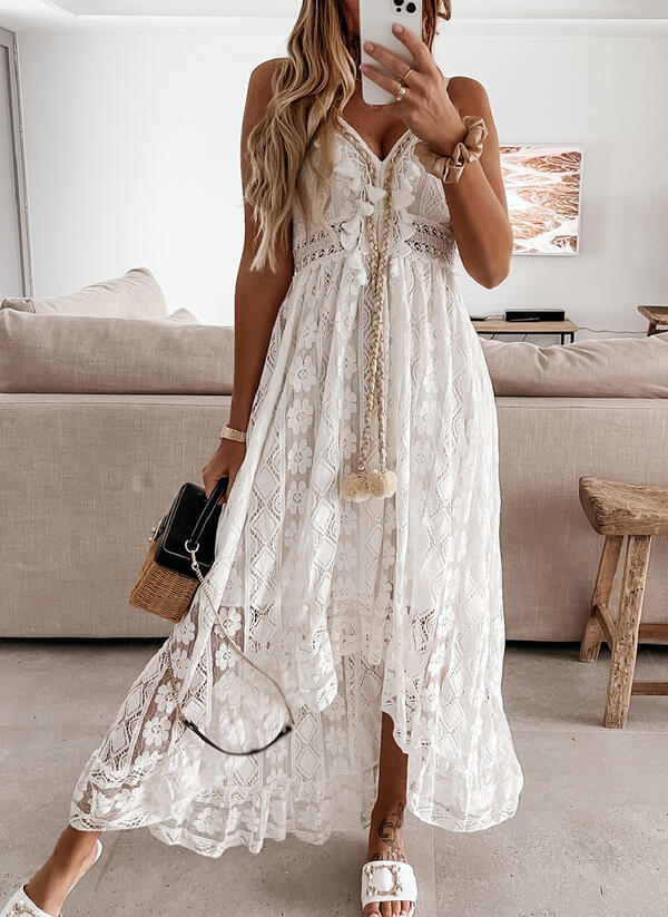 Summer Lace Large Swing Solid Color Dresses