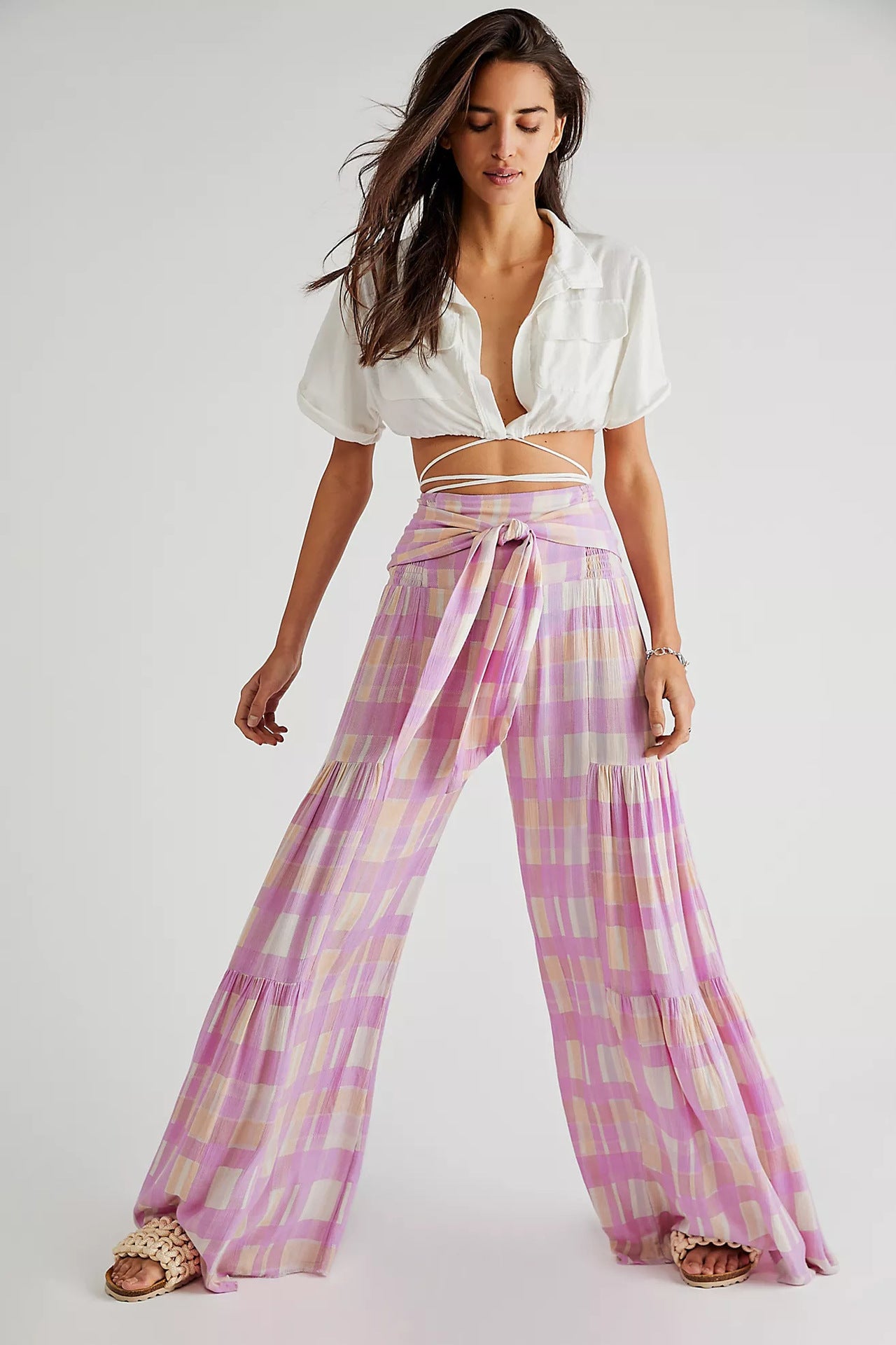 Women's Digital Printed Loose Casual Trousers Beach Wide-leg Pants