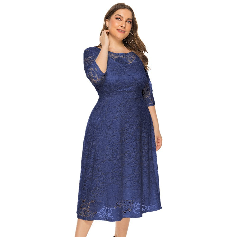 Pretty Midi Hollow Lace Pocket Dress Plus Size