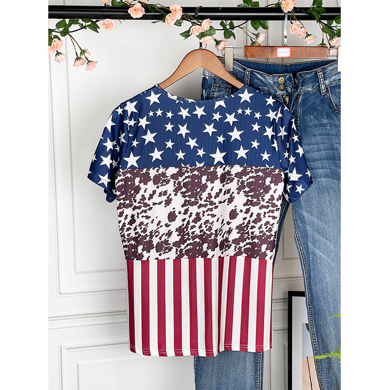 Women's Summer Independence Day Round Neck Short-sleeved Blouses