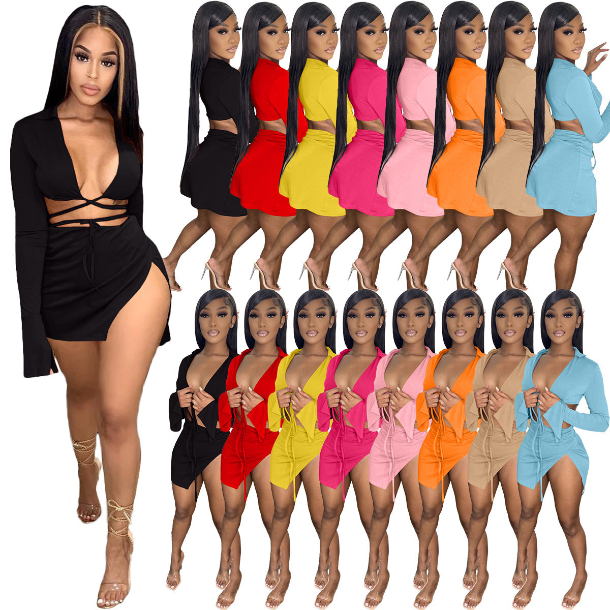 Women's Tied Long Sleeves Swimsuit Set Suits