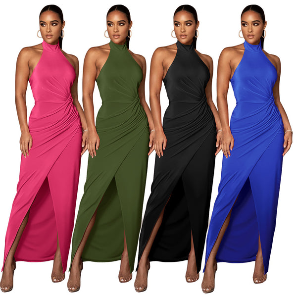 Women's Weimeizi Wear Pure Color Halter Long Dresses