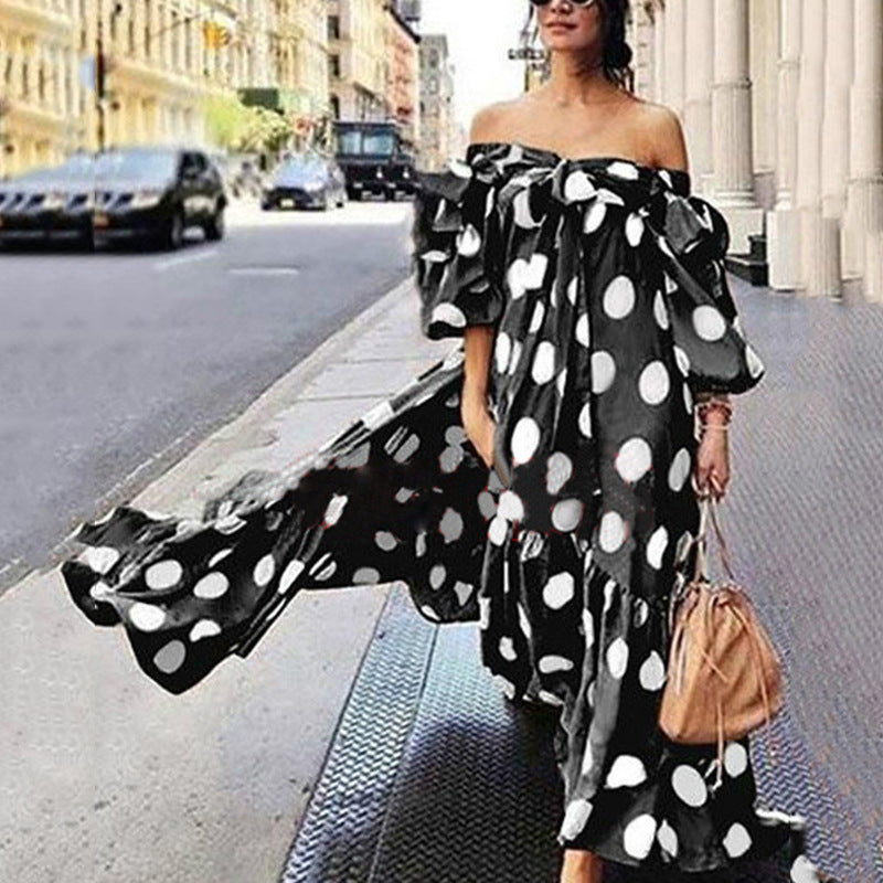 Schulterfreie böhmische Maxikleider mit Polka Dots für Damen