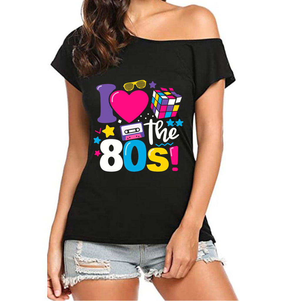 Women's Summer Letters Love Cube Radio Printing Blouses