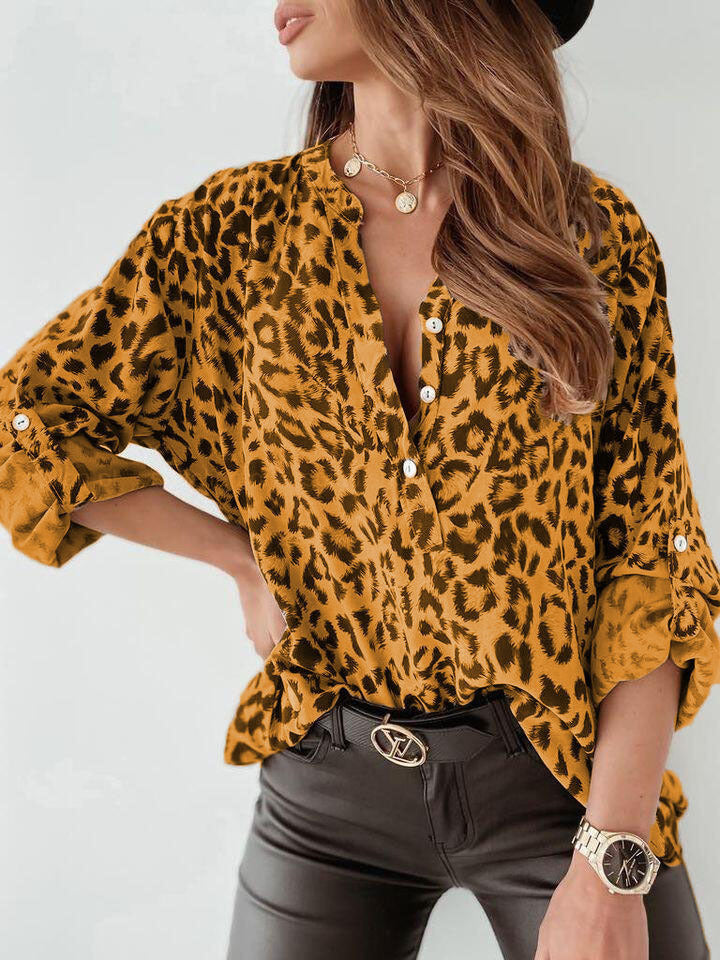 Women's Print Long Sleeve Leopard Single-breasted Loose Cardigans