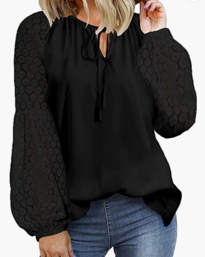 Women's Round Neck Long Sleeve Stitching Loose Blouses