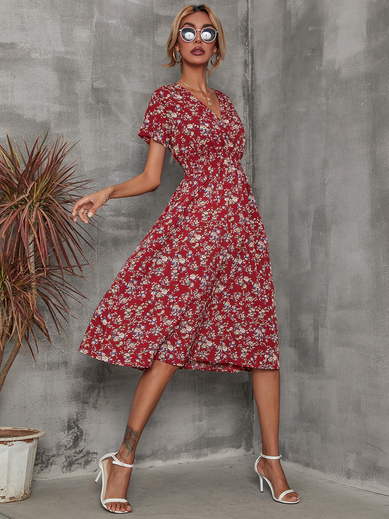 Women's Summer Floral Print Sleeve Dress Dresses