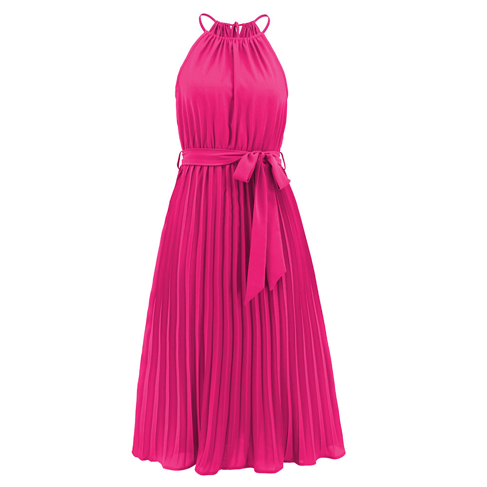 Women's Summer Sexy Thin Straps Sleeveless Pleated Dresses