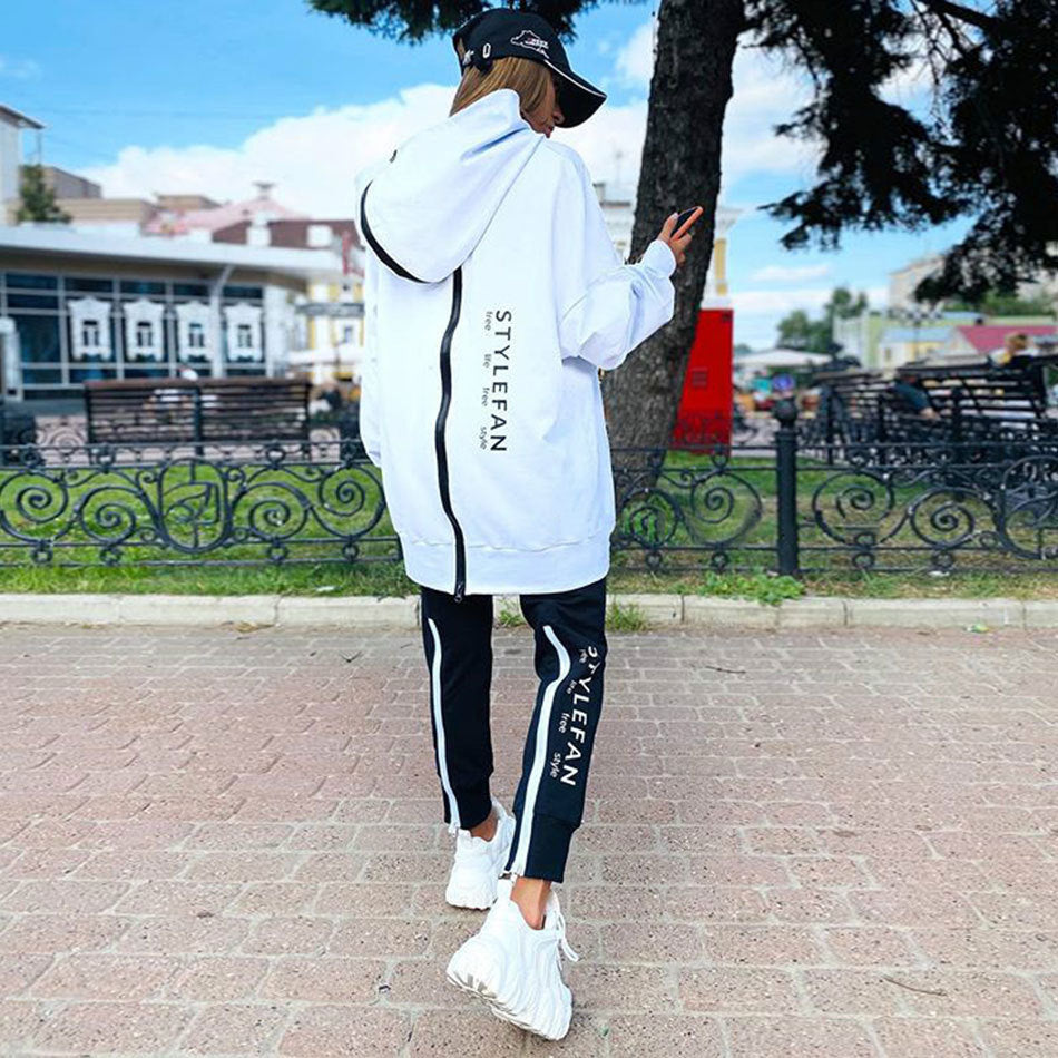 Women's Long Zipper Front And Back Wear Letter Print Suits