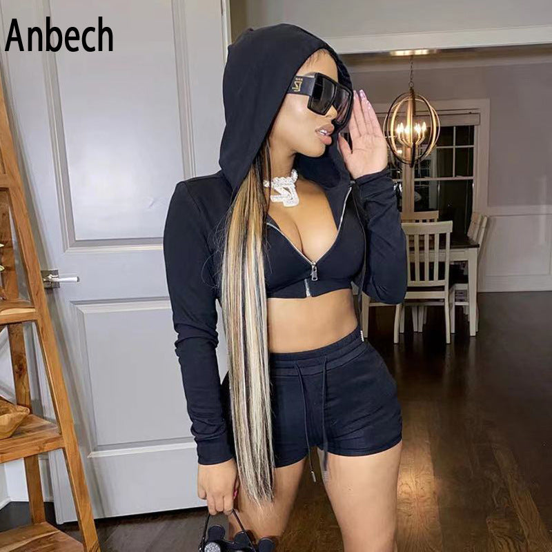 Women's Color Hooded Fashion Casual Exercise Long Shorts