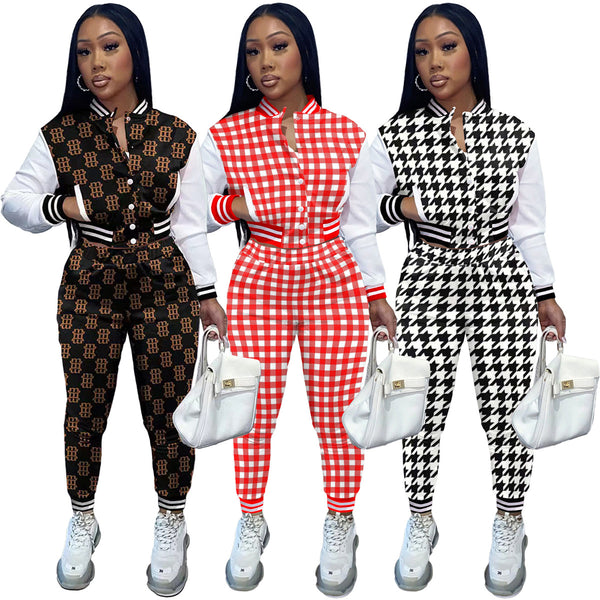 Long Set Printed Patchwork Sleeves Baseball Suits