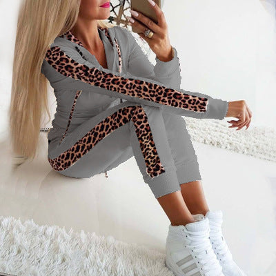 Women's Leopard Print Hooded Sports Yoga Pants