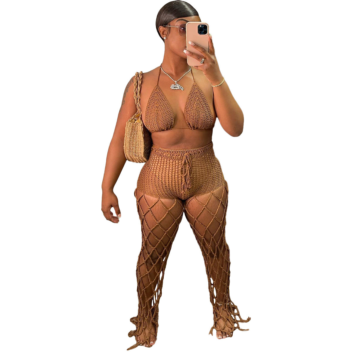 Women's Two-piece Beach Style Fishnet Hand Crochet Suits