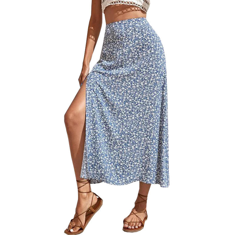 Trendy Women's Summer Floral Mid-waist Dress Skirts