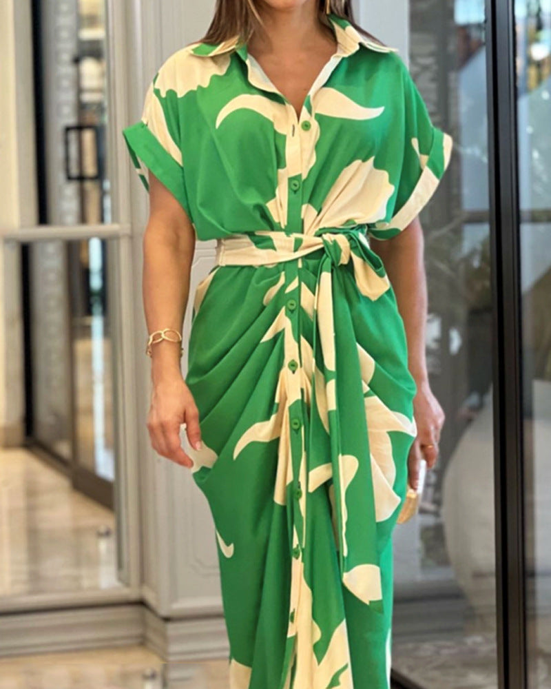 Chemise d'été pour femmes, coupe à la taille, robe à manches courtes