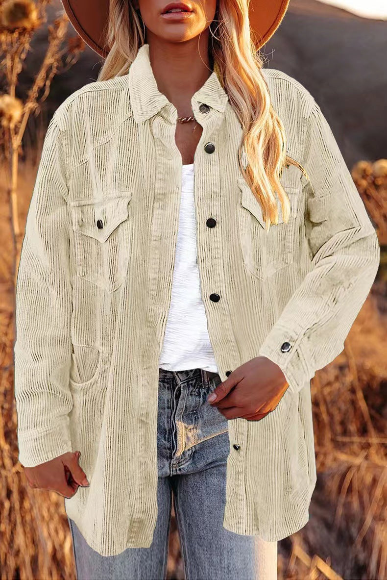 Women's Padded Corduroy Lapel Button Loose Casual Jackets