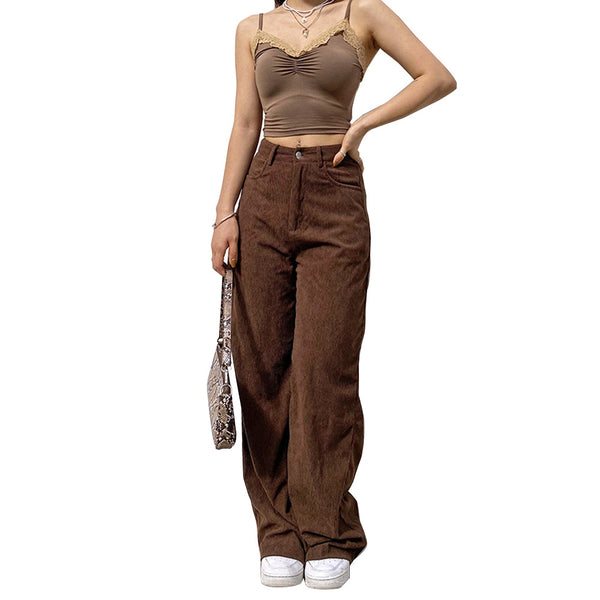 Corduroy High Waist Slim Straight Wide Pants