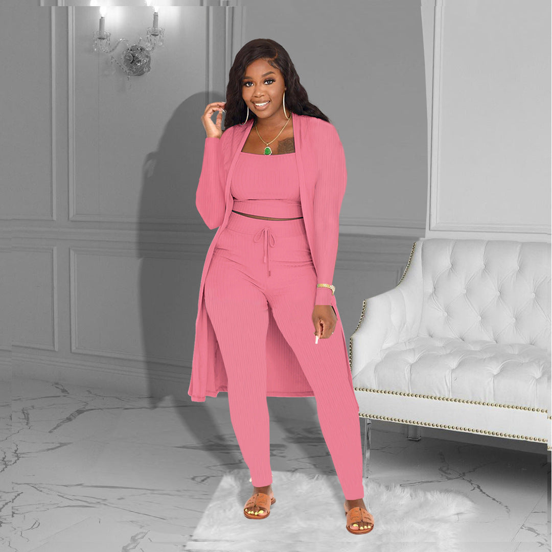 Women's Sunken Stripe Solid Color Three-piece Suits