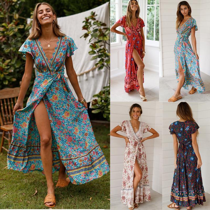 Women's Summer Casual Holiday Floral Print Sexy Dresses