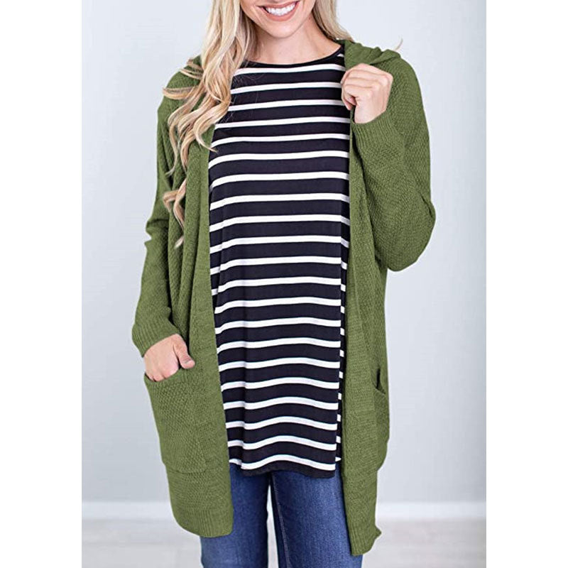 Women's Solid Color Long Sleeve Front Hooded Coats