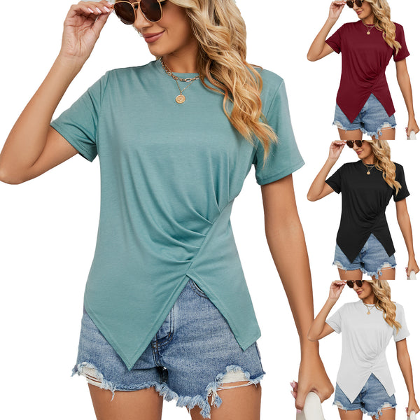 Women's Summer Solid Color Loose Round Neck Blouses