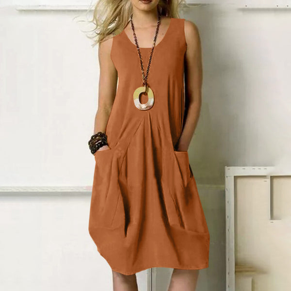 Hem Solid Color Loose Round Neck Dresses