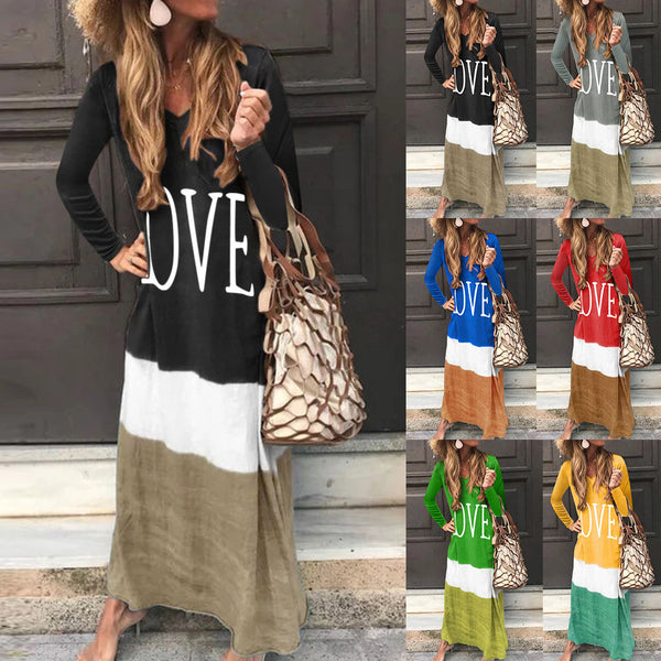 Women's Spring Loose Contrast Color Long Sleeves Dresses