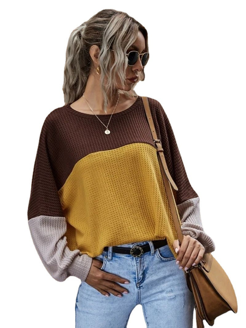 Women's Color Patchwork Long Sleeve Casual Tops