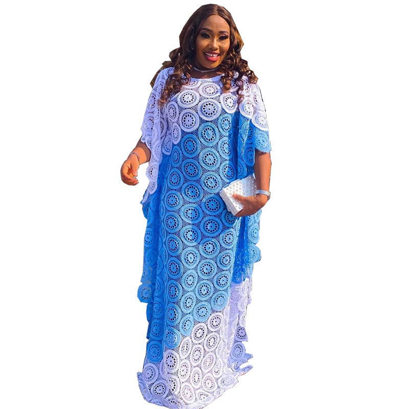 Women's African Wear Embroidered Lace Loose Multicolor Bat Dresses