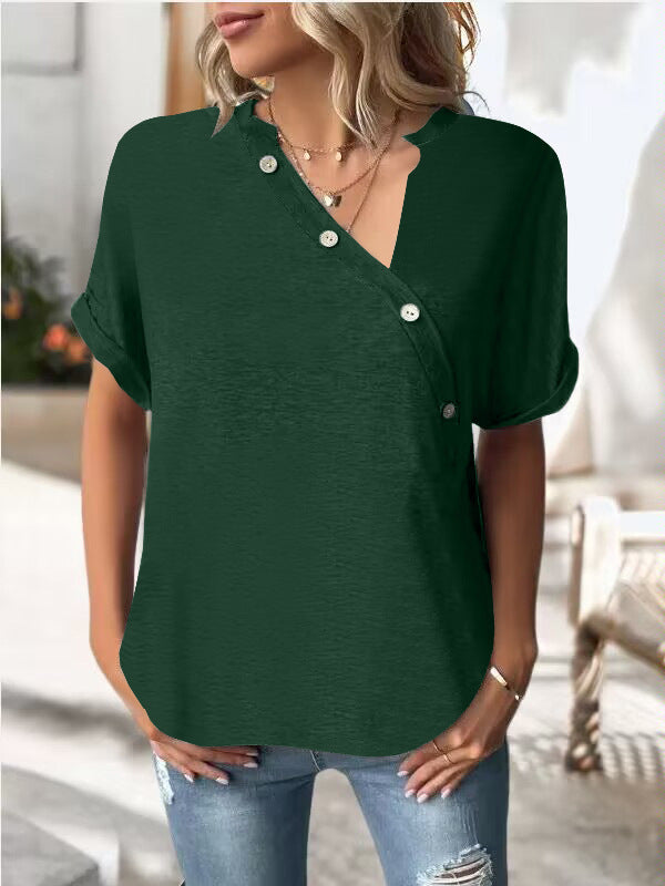 Women's Slouchy Innovative Solid Color Button Blouses