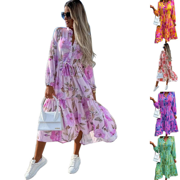 Women's Printed Loose Stylish Long Sleeves Dress Dresses