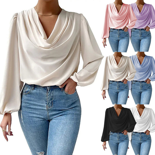 Women's Durable Long-sleeved Loose Draped V-neck Clothing