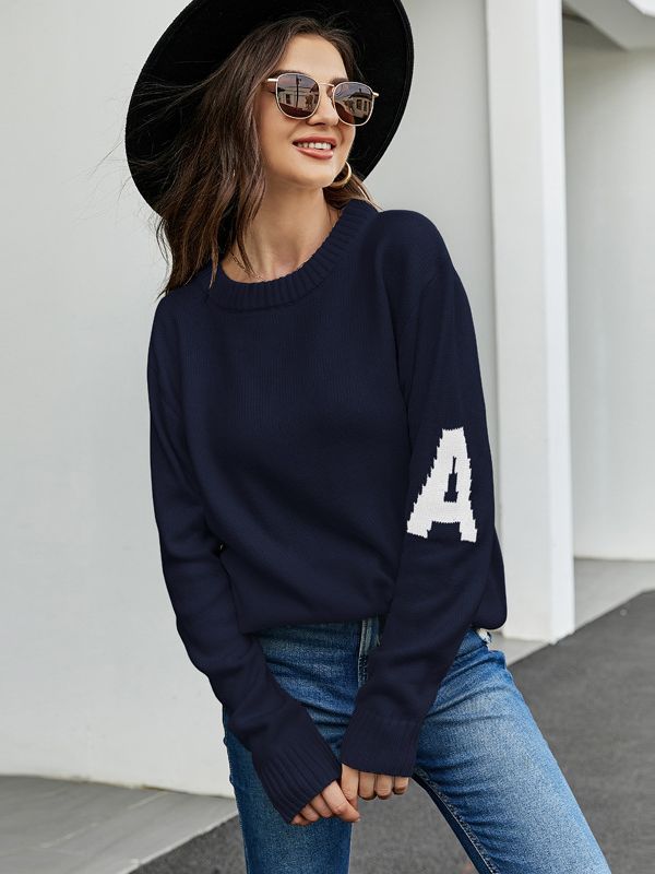 Women's Letter Jacquard Casual Idle Style Loose Sweaters