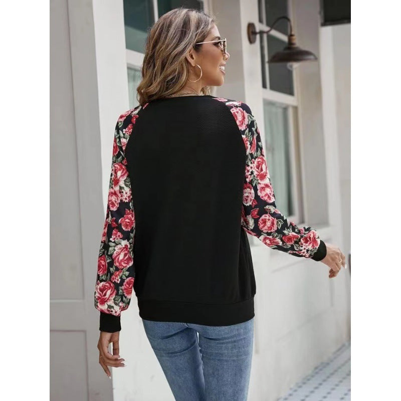 Women's Autumn Print Stitching Fashion Casual Sweatshirt Sweaters