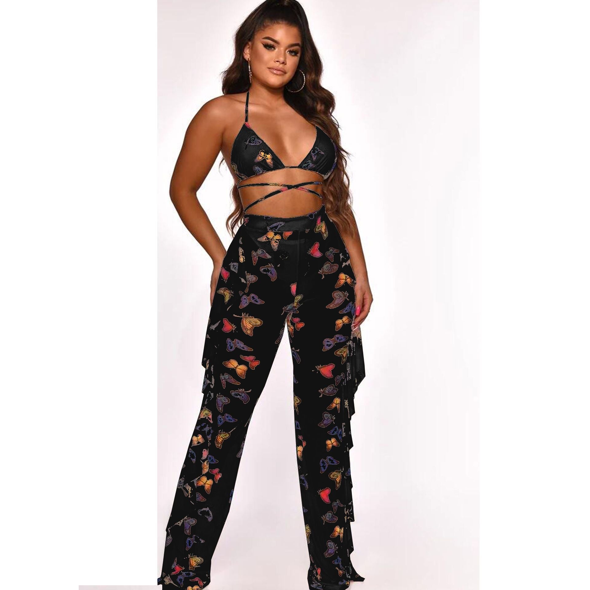 Women's Sexy Digital Printing Swimsuit Mesh Two-piece Suits