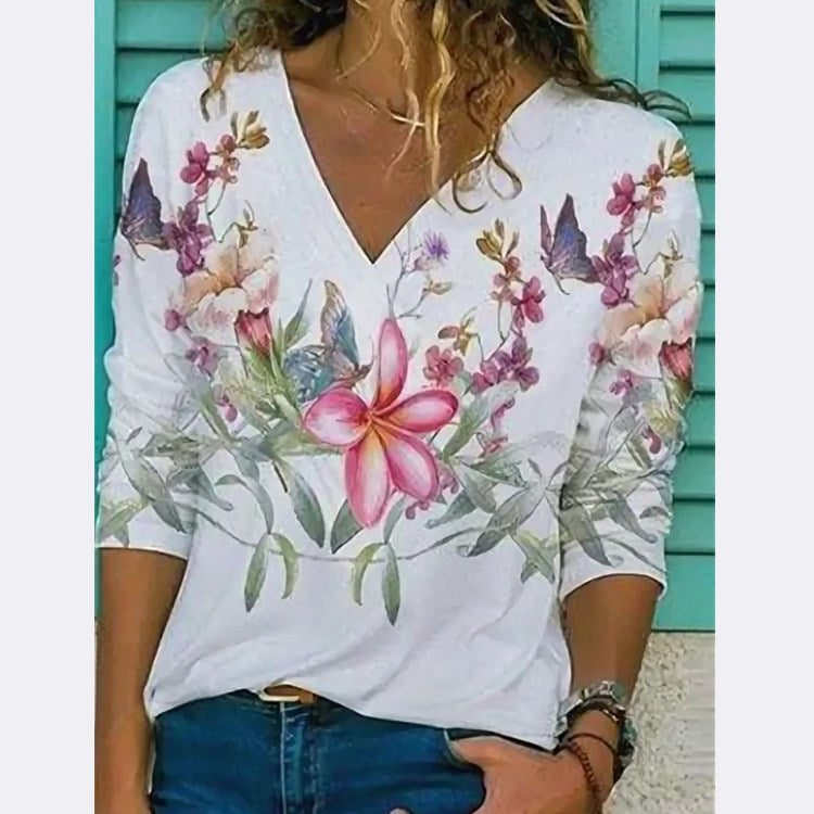 Women's Creative Printed Long-sleeved Casual T-shirt Blouses