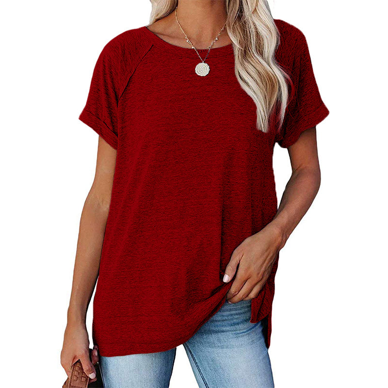 Women's Round Neck Solid Color Loose Short-sleeved Blouses