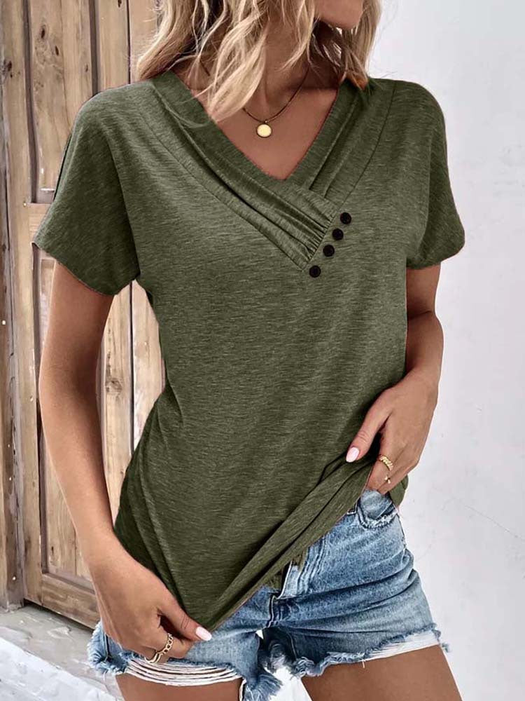 Women's Casual Cross Sleeve Regular Pullover Solid Blouses