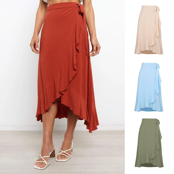 Women's Summer Self-tie Irregular Solid Dress Skirts