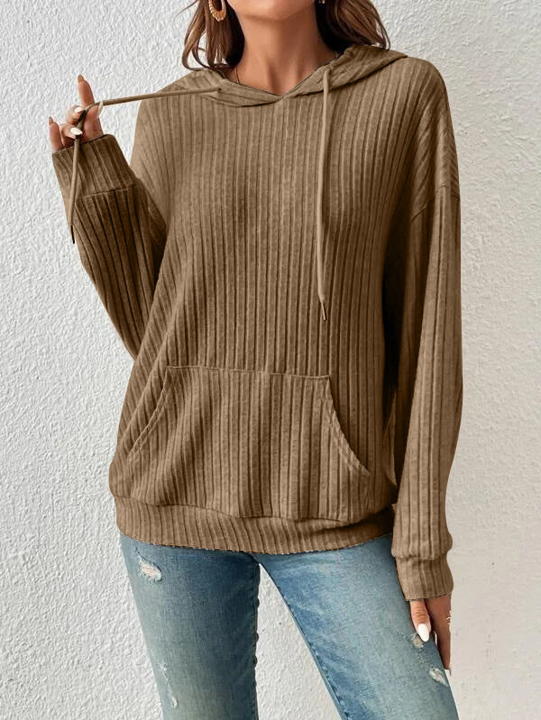 Sunken Stripe Kangaroo Pocket Long Sleeve Sweaters